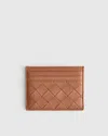 Quince Italian Handwoven Leather Small Card Case In Cognac