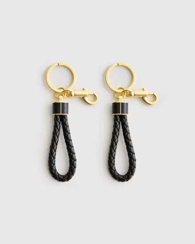 Quince Italian Leather Braided Key Ring In Black/gold