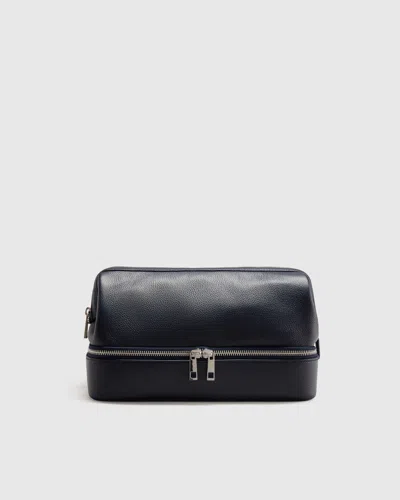 Quince Italian Leather Dual Compartment Toiletry Bag In Blue
