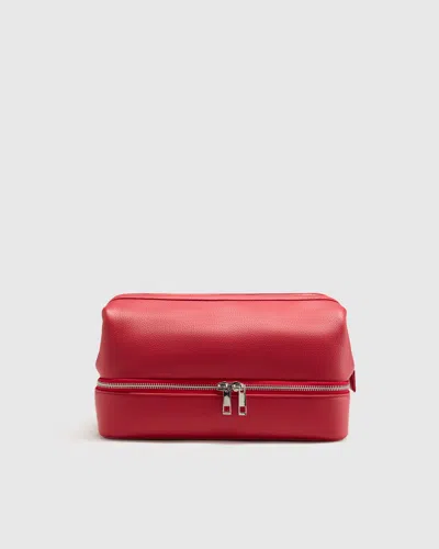 Quince Italian Leather Dual Compartment Toiletry Bag In Red