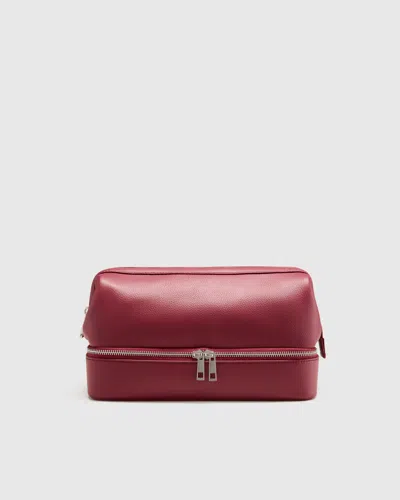 Quince Italian Leather Dual Compartment Toiletry Bag In Red