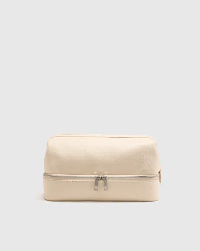Quince Italian Leather Dual Compartment Toiletry Bag In White