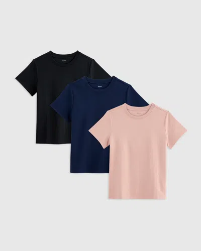 Quince Kids' Jersey Short Sleeve T-shirt 3-pack In Black/navy/pink