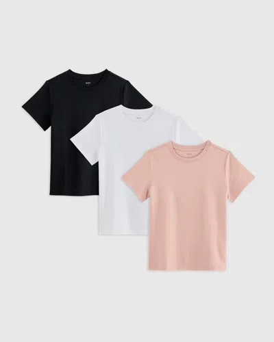 Quince Kids' Jersey Short Sleeve T-shirt 3-pack In Black/white/pink