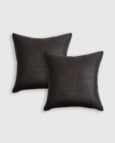 Quince Leather Basketweave Pillow Cover Set Of 2 In Black