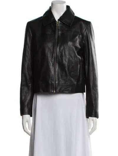 Pre-owned Quince Leather Biker Jacket In Black