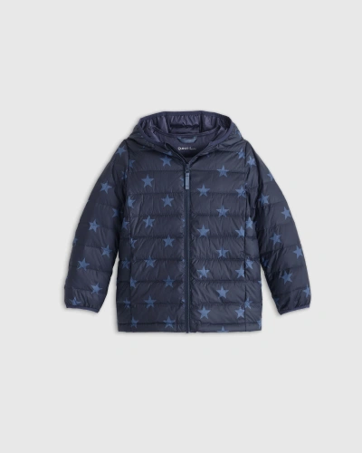 Quince Kids' Lightweight Down Hooded Puffer Jacket In Navy Star
