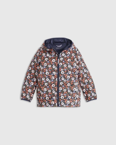 Quince Kids' Lightweight Down Hooded Puffer Jacket In Poppy Floral