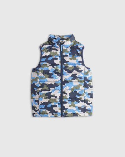Quince Kids' Lightweight Down Puffer Vest In Blue Camo