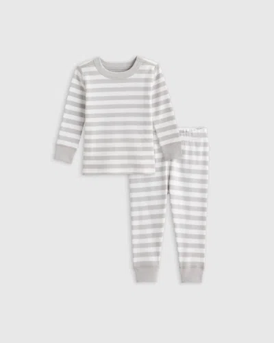 Quince Kids' Long Sleeve And Pants Pajama Set In Grey Stripe