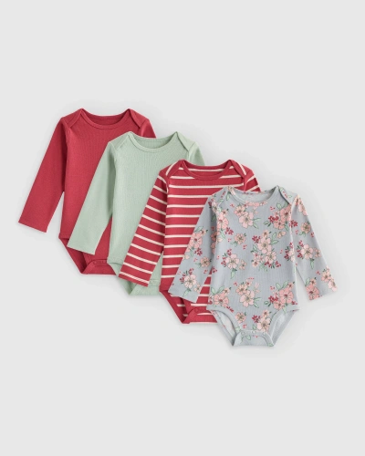 Quince Kids' Long Sleeve Bodysuit 4-pack In Butterfly Floral