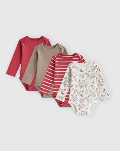 Quince Kids' Long Sleeve Bodysuit 4-pack In Unicorn Floral