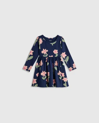 Quince Kids' Long Sleeve Fit And Flare Pocket Dress In Blue