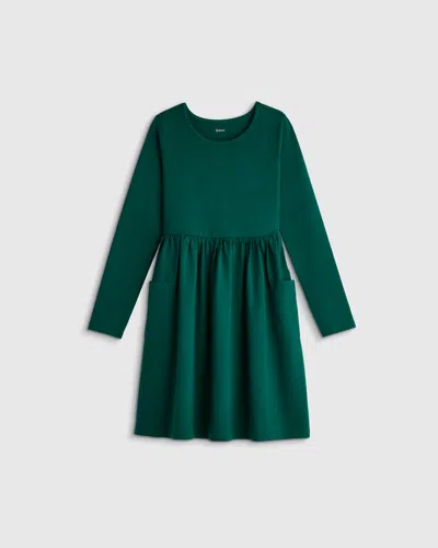 Quince Kids' Long Sleeve Fit And Flare Pocket Dress In Green