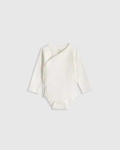 Quince Kids' Long Sleeve Kimono Bodysuit In White