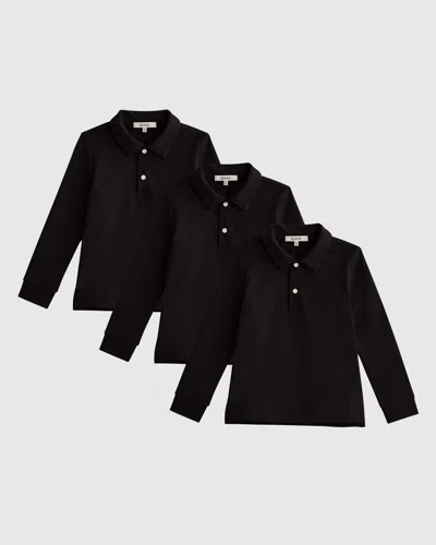 Quince Kids' Long Sleeve Pique Polo In Black