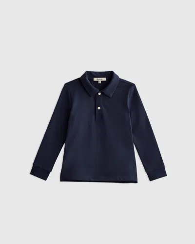 Quince Kids' Long Sleeve Pique Polo In Blue