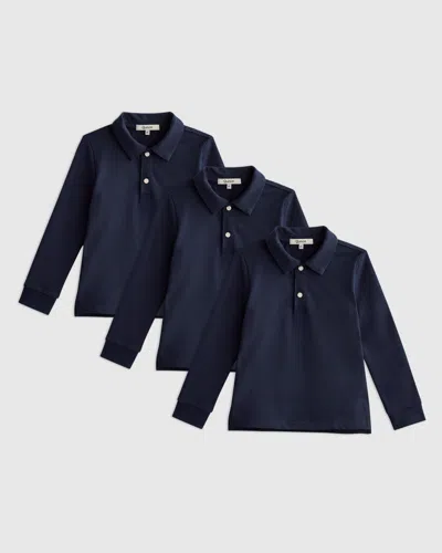 Quince Kids' Long Sleeve Pique Polo In Navy