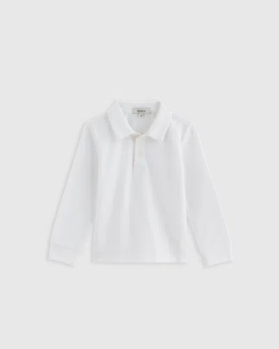 Quince Kids' Long Sleeve Pique Polo In White