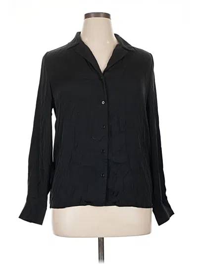 Pre-owned Quince Long Sleeve Silk Top Black Collared Neckline Tops
