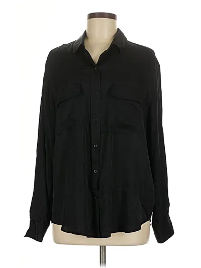 Pre-owned Quince Long Sleeve Silk Top Black Collared Neckline Tops