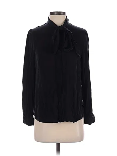 Pre-owned Quince Long Sleeve Silk Top Black Tie Neck Tops