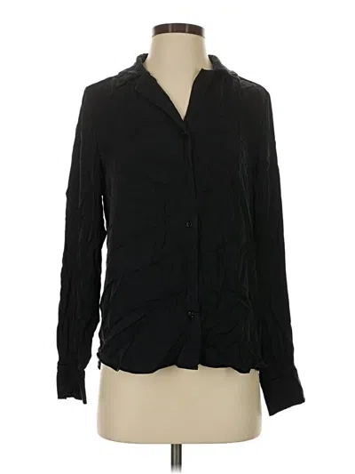 Pre-owned Quince Long Sleeve Silk Top Black Tie Neck Tops