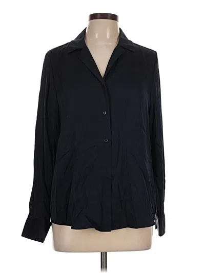 Pre-owned Quince Long Sleeve Silk Top Blue Collared Neckline Tops