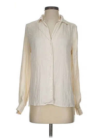 Pre-owned Quince Long Sleeve Silk Top Ivory Tie Neck Tops In White