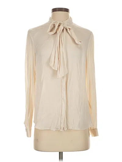 Pre-owned Quince Long Sleeve Silk Top Ivory Tie Neck Tops In White