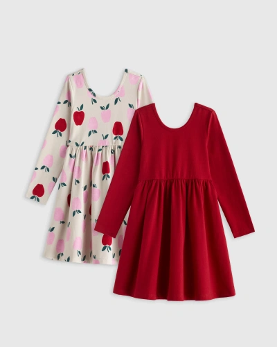 Quince Long Sleeve Skater Dress 2-pack In Apple/red