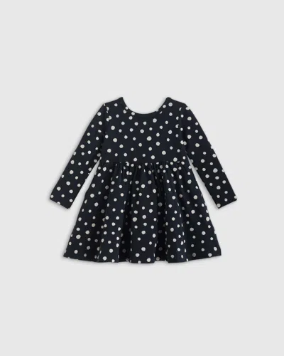 Quince Kids' Long Sleeve Skater Dress In Black Dot