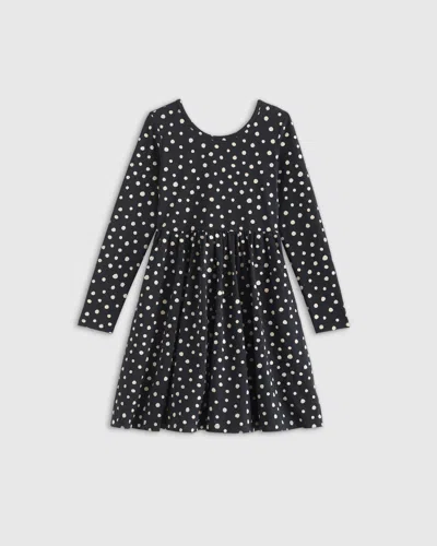 Quince Kids' Long Sleeve Skater Dress In Black Dot