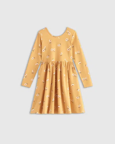 Quince Kids' Long Sleeve Skater Dress In Golden Daisy