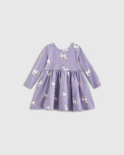 Quince Kids' Long Sleeve Skater Dress In Lilac Unicorn