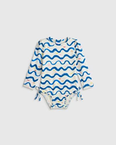 Quince Kids' Long Sleeve Tie One-piece Swimsuit In Blue