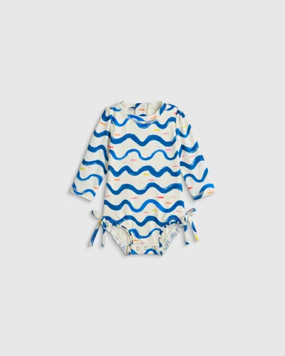 Quince Kids' Long Sleeve Tie One-piece Swimsuit In Blue