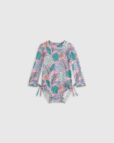Quince Kids' Long Sleeve Tie One-piece Swimsuit In Palms
