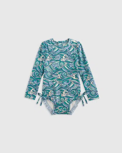 Quince Kids' Long Sleeve Tie One-piece Swimsuit In Waves