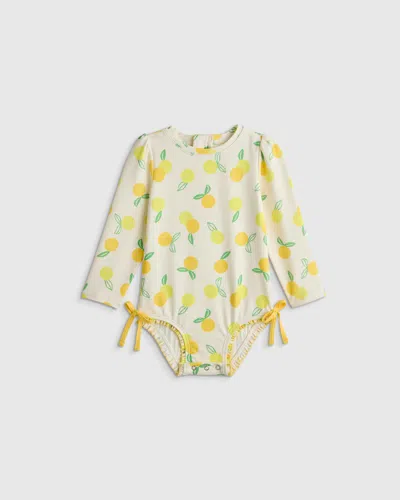 Quince Kids' Long Sleeve Tie One-piece Swimsuit In Yellow
