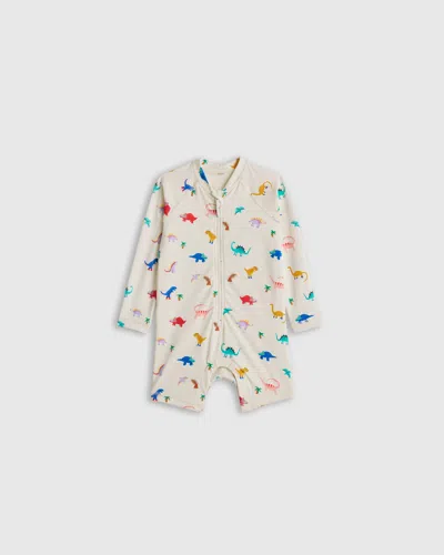 Quince Kids' Long Sleeve Zip-up Rash Guard One-piece In Dinosaurs