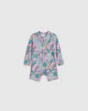 Quince Long Sleeve Zip-up Rash Guard One-piece In Palms
