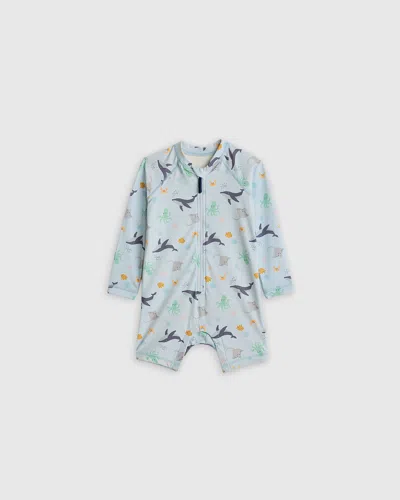 Quince Kids' Long Sleeve Zip-up Rash Guard One-piece In Under The Sea
