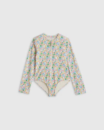 Quince Kids' Long Sleeve Zip-up Swimsuit In Ditsy Floral