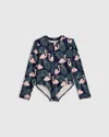 Quince Long Sleeve Zip-up Swimsuit In Flamingo Palms