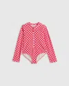 Quince Long Sleeve Zip-up Swimsuit In Pink Check