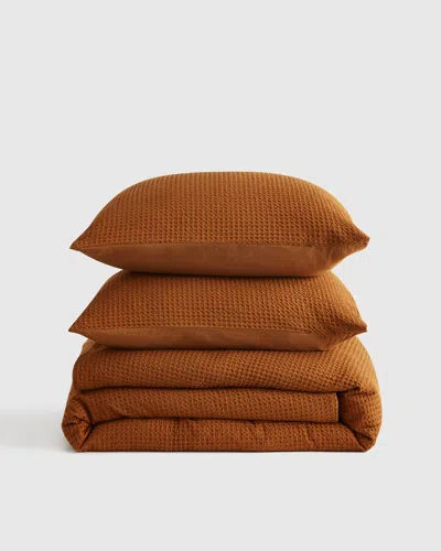Quince Luxe Waffle Duvet Cover Set In Terracotta