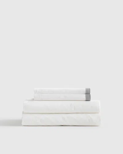 Quince Luxury Organic Sateen Border Sheet Set In White/light Grey