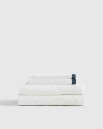 Quince Luxury Organic Sateen Border Sheet Set In White/nightfall