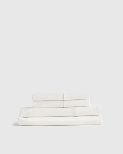 Quince Luxury Organic Sateen Embroidered Sheet Set In White